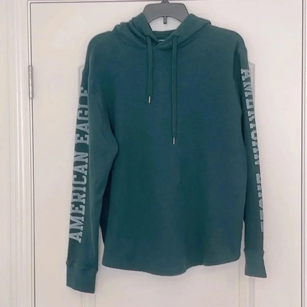 American Eagle Super Soft Green Graphic Thermal Hoodie Size Medium